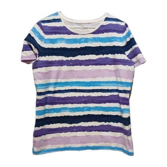 Talbots Top Womens Petite Medium PM Striped Tee Shirt Watercolor Short Sleeve - Picture 1 of 4